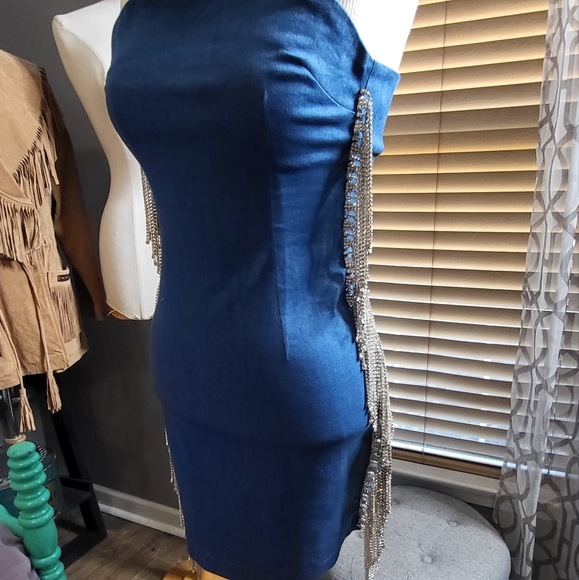 Fun and Flirty Akira Embellished Strapless Denim Dress - Picture 7 of 7